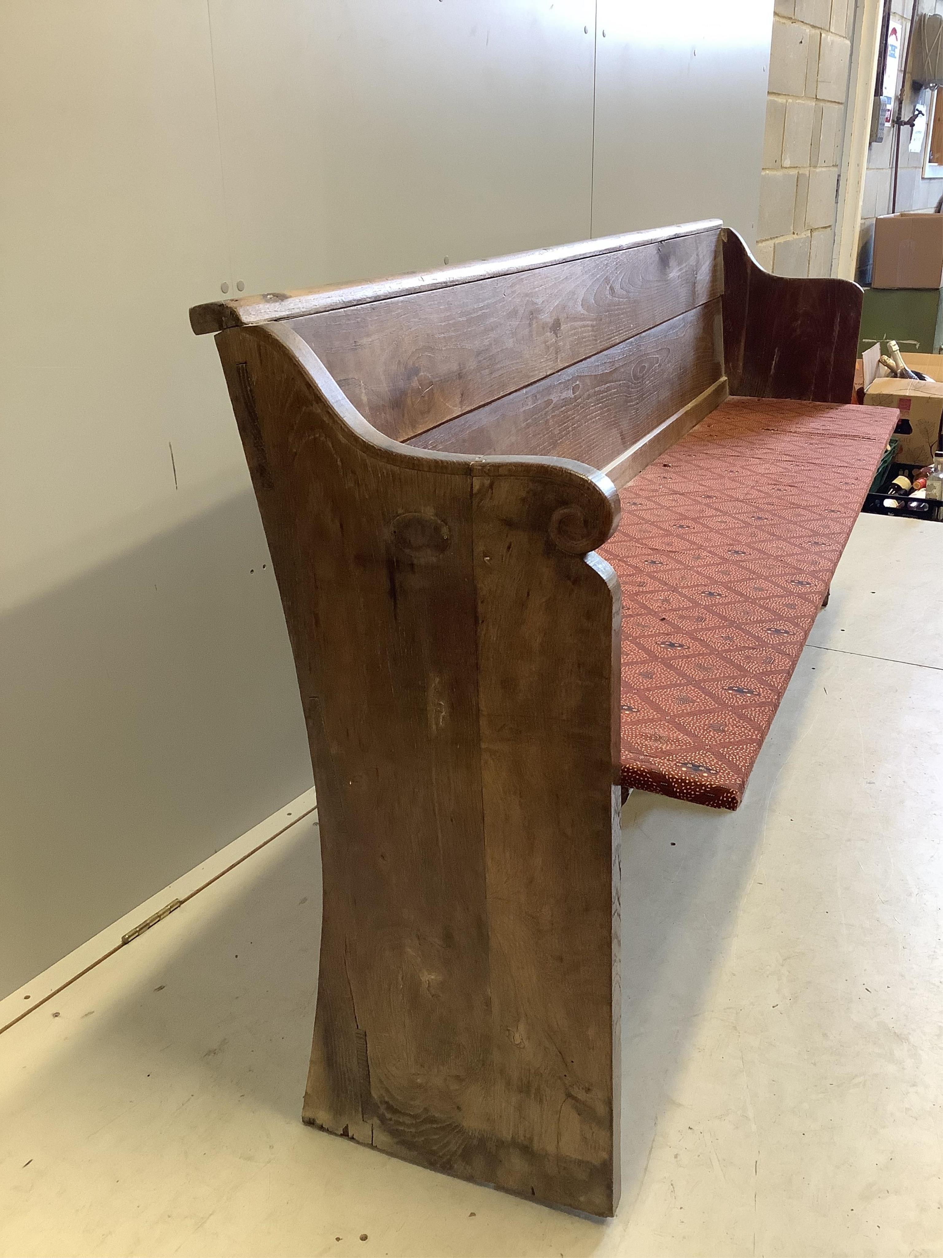 A Victorian oak pew, width 202cm, depth 49cm, height 89cm. Condition - fair